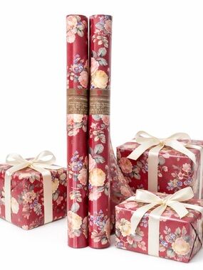 Vintage American Greetings Gift Wrap Rolls Floral Rose Gift 30" x 6' Lot Of 2